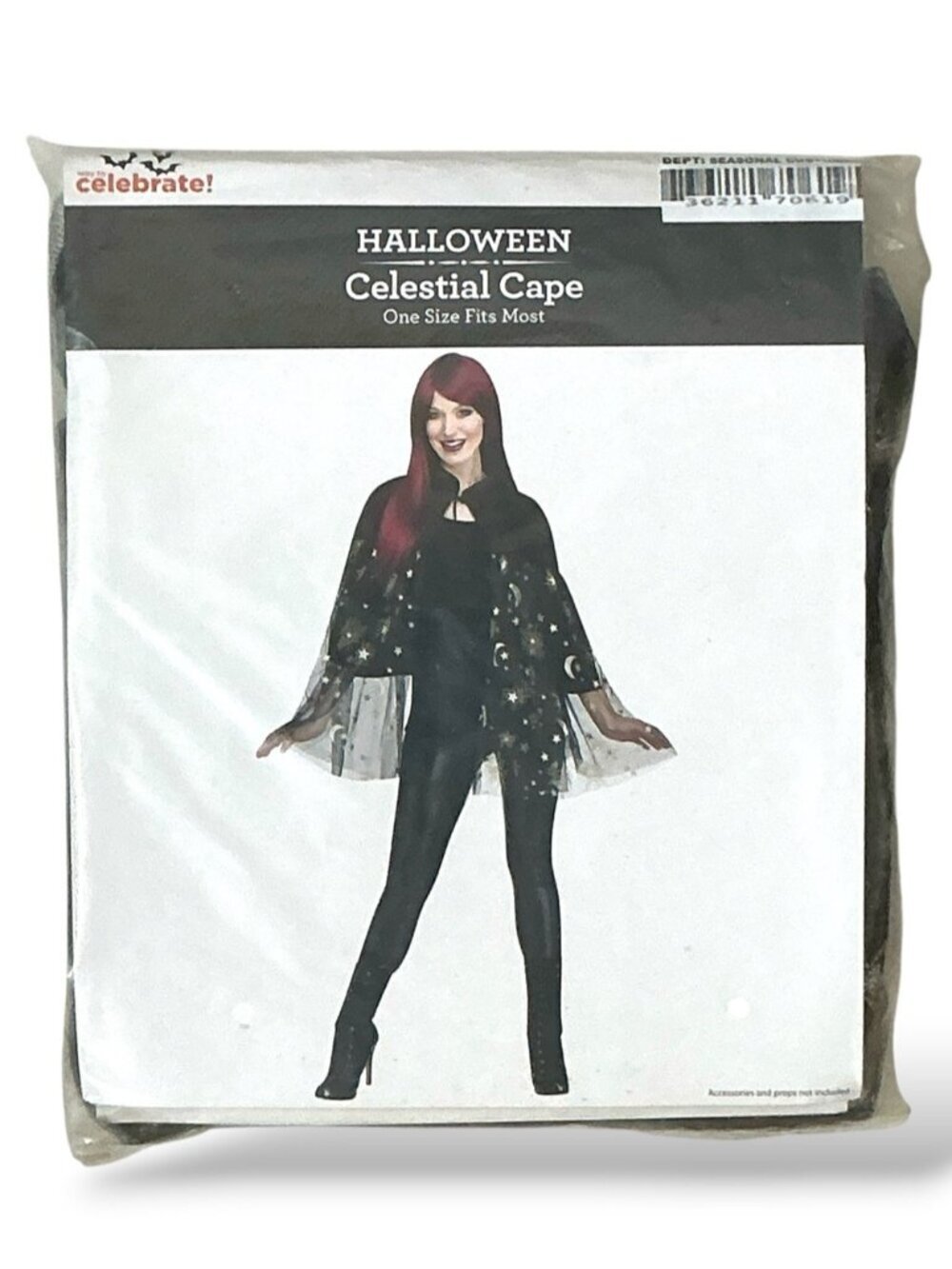 Halloween Celestial Cape Costume Poncho Black Silver Gold Glittering Adult OS - Picture 2 of 10